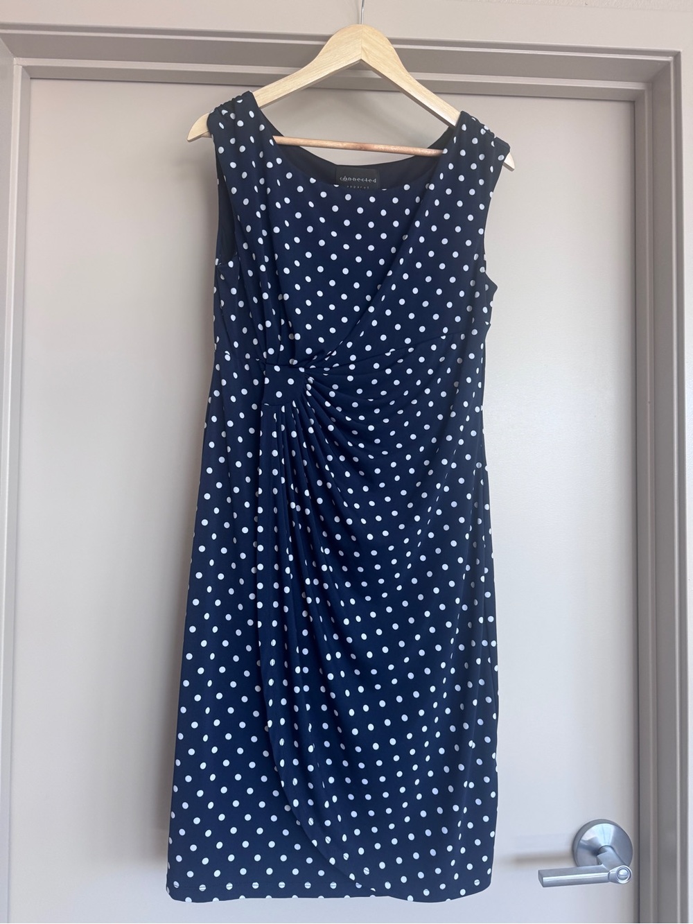 connected apparel Navy and White Polka Dot Twist-Front Dress